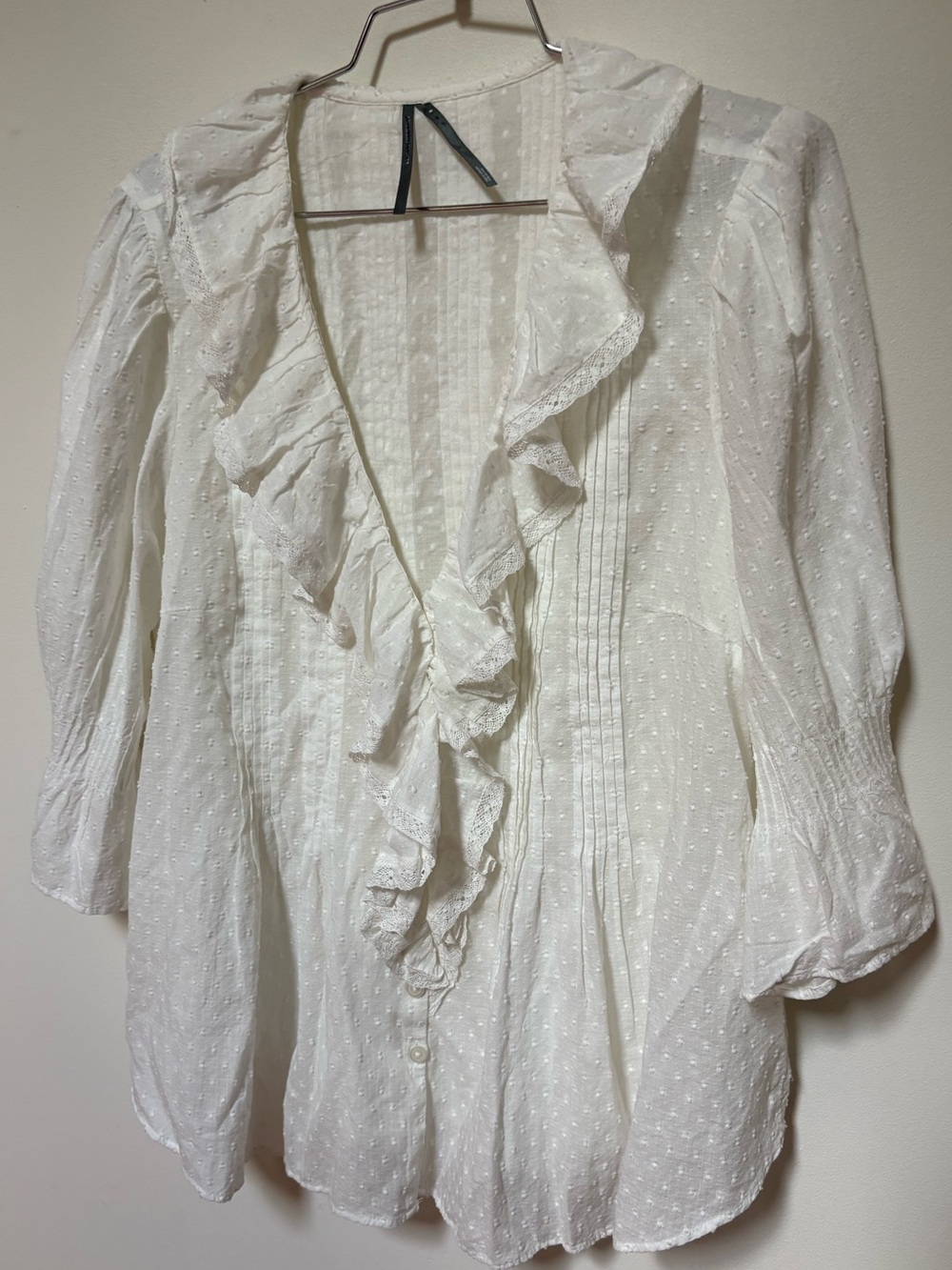 NWOT By Anthropologie Ruffled Pin-Tuck Button-Front Blouse Size Medium - Picture 8 of 13